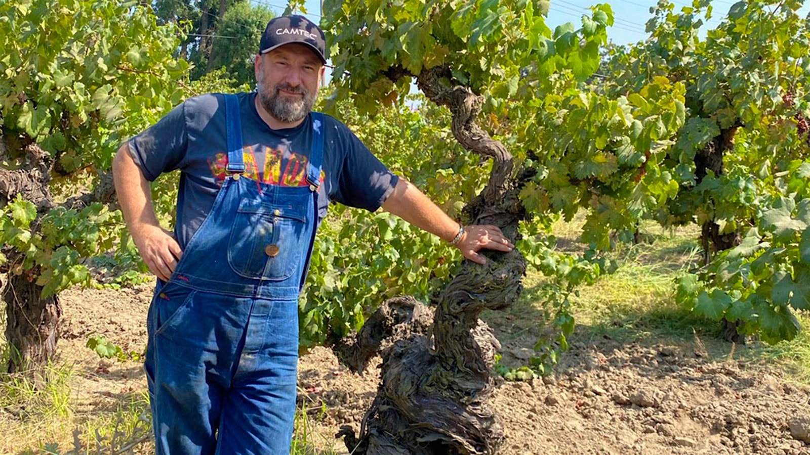 Adam Sabelli-Frisch stands with an old Flame Tokay vine.